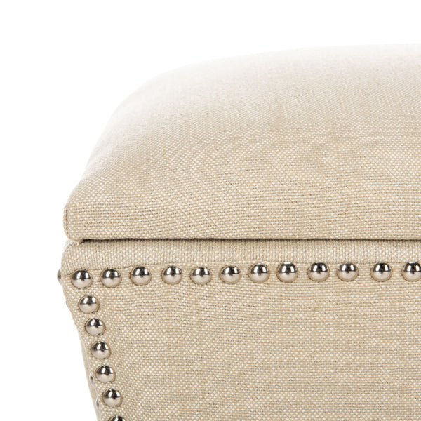 Safavieh Deidra Ottoman - Stylish Spanish-Inspired Design With Hidden Storage And Elegant Silver Nail Heads Beige MCR4663J