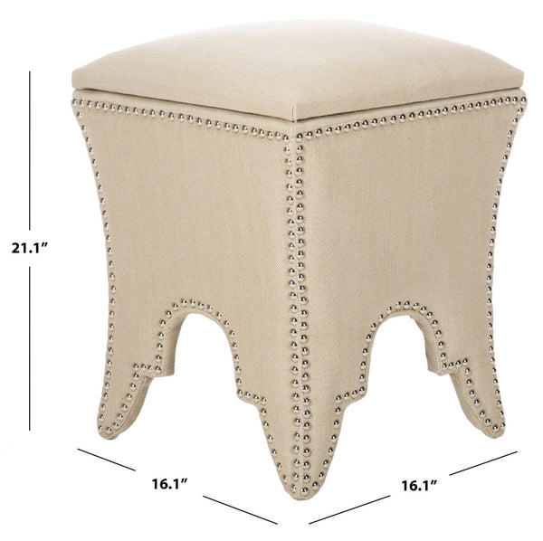 Safavieh Deidra Ottoman - Stylish Spanish-Inspired Design With Hidden Storage And Elegant Silver Nail Heads Beige MCR4663J