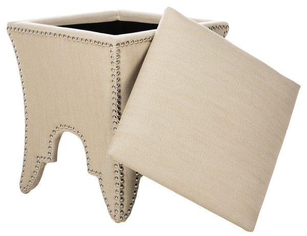 Safavieh Deidra Ottoman - Stylish Spanish-Inspired Design With Hidden Storage And Elegant Silver Nail Heads Beige MCR4663J