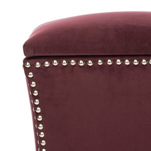 Safavieh Deidra Ottoman - Stylish Spanish-Inspired Design With Hidden Storage And Elegant Silver Nail Heads Bordeaux MCR4663K