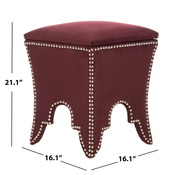Safavieh Deidra Ottoman - Stylish Spanish-Inspired Design With Hidden Storage And Elegant Silver Nail Heads Bordeaux MCR4663K