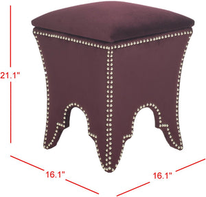 Safavieh Deidra Ottoman - Stylish Spanish-Inspired Design With Hidden Storage And Elegant Silver Nail Heads Bordeaux MCR4663K