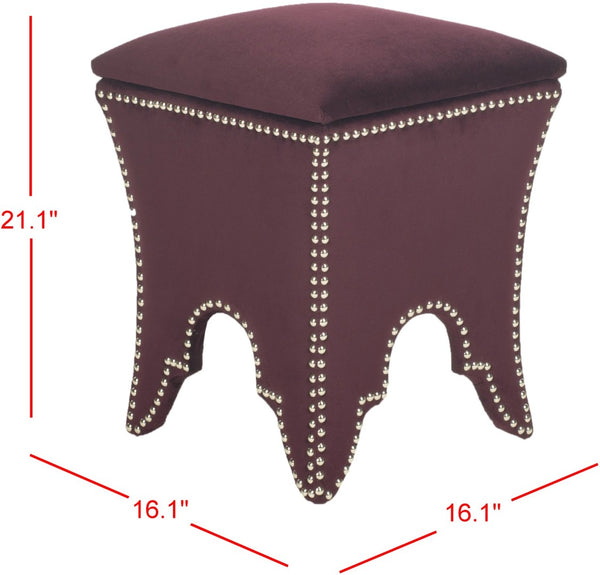 Safavieh Deidra Ottoman - Stylish Spanish-Inspired Design With Hidden Storage And Elegant Silver Nail Heads Bordeaux MCR4663K