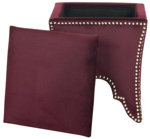 Safavieh Deidra Ottoman - Stylish Spanish-Inspired Design With Hidden Storage And Elegant Silver Nail Heads Bordeaux MCR4663K