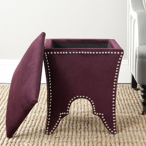 Safavieh Deidra Ottoman - Stylish Spanish-Inspired Design With Hidden Storage And Elegant Silver Nail Heads Bordeaux MCR4663K