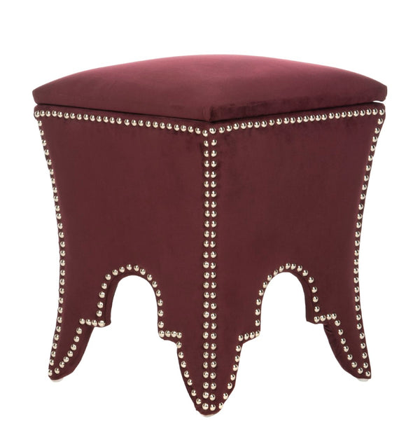 Safavieh Deidra Ottoman - Stylish Spanish-Inspired Design With Hidden Storage And Elegant Silver Nail Heads Bordeaux MCR4663K