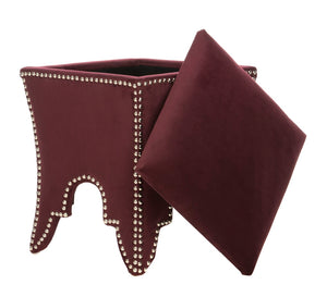 Safavieh Deidra Ottoman - Stylish Spanish-Inspired Design With Hidden Storage And Elegant Silver Nail Heads Bordeaux MCR4663K