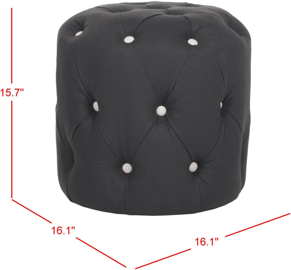 Safavieh Ponzi Ottoman: Stylish Black Linen Footrest With Tufted Design For Versatile Seating & Table Use MCR4664D