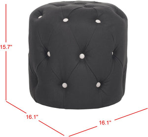 Safavieh Ponzi Ottoman: Stylish Black Linen Footrest With Tufted Design For Versatile Seating & Table Use MCR4664D