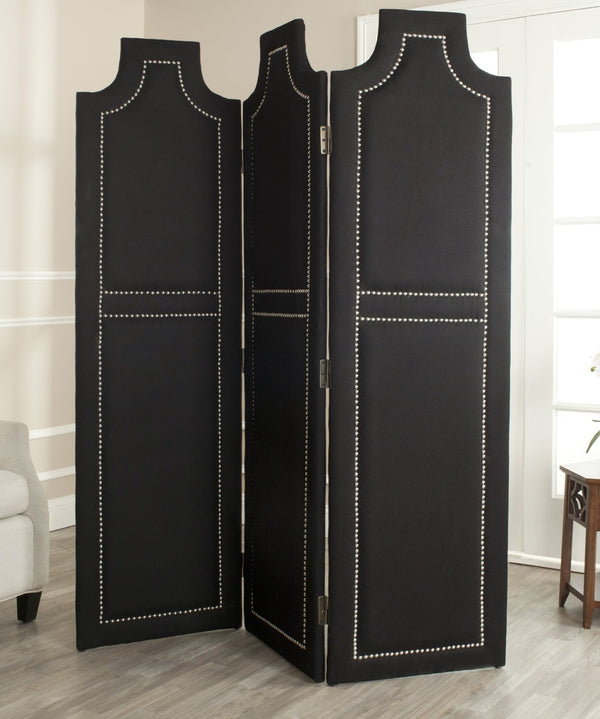 Safavieh Darcy Screen - Elegant Three-Panel Room Divider With Black Linen & Silver Nail Heads For Glamour MCR4665A
