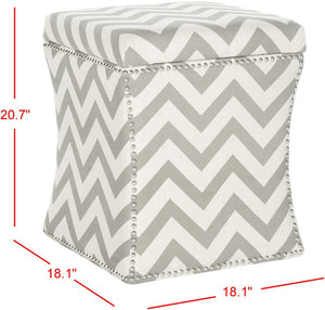 Safavieh Flora Stylish Grey Chevron Storage Ottoman With Nail Head Trim - Chic Accent For Any Room MCR4670A