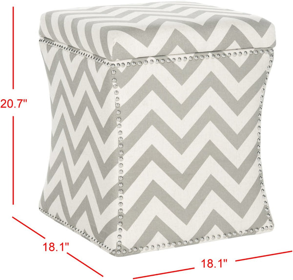 Safavieh Flora Stylish Grey Chevron Storage Ottoman With Nail Head Trim - Chic Accent For Any Room MCR4670A
