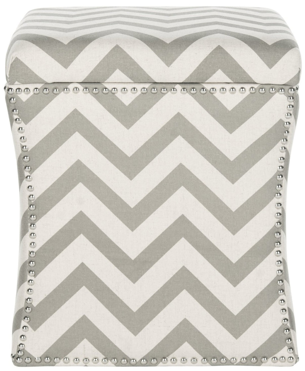 Safavieh Flora Stylish Grey Chevron Storage Ottoman With Nail Head Trim - Chic Accent For Any Room MCR4670A