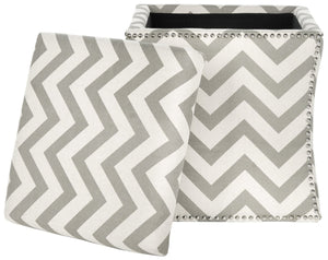 Safavieh Flora Stylish Grey Chevron Storage Ottoman With Nail Head Trim - Chic Accent For Any Room MCR4670A