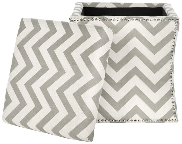 Safavieh Flora Stylish Grey Chevron Storage Ottoman With Nail Head Trim - Chic Accent For Any Room MCR4670A