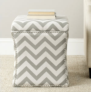 Safavieh Flora Stylish Grey Chevron Storage Ottoman With Nail Head Trim - Chic Accent For Any Room MCR4670A