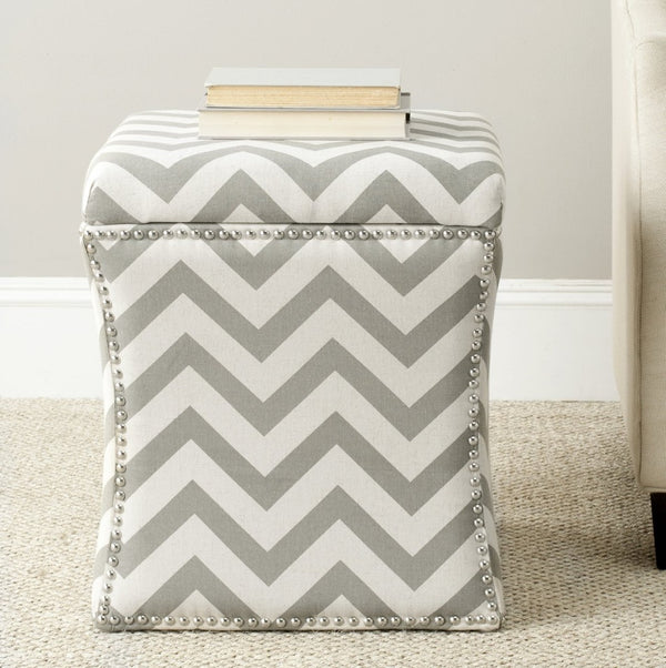 Safavieh Flora Stylish Grey Chevron Storage Ottoman With Nail Head Trim - Chic Accent For Any Room MCR4670A