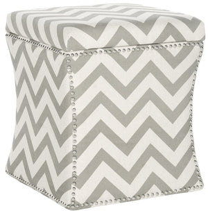 Safavieh Flora Stylish Grey Chevron Storage Ottoman With Nail Head Trim - Chic Accent For Any Room MCR4670A