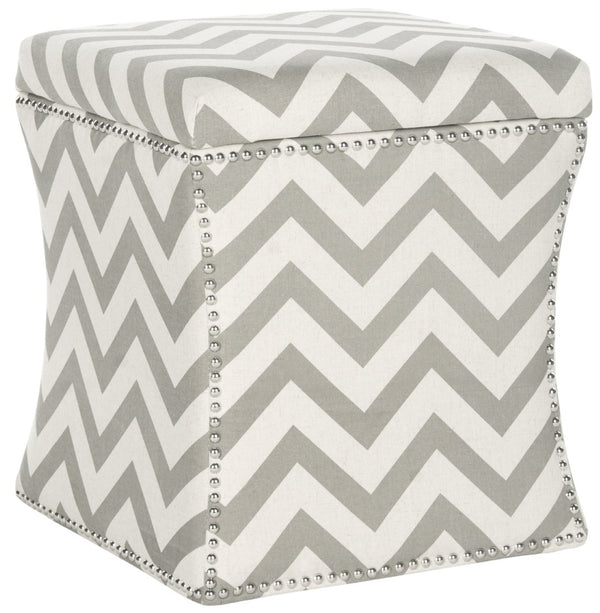 Safavieh Flora Stylish Grey Chevron Storage Ottoman With Nail Head Trim - Chic Accent For Any Room MCR4670A