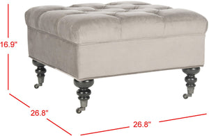 Safavieh Angeline Tufted Ottoman - Elegant Mushroom Taupe Accent With Casters For Versatile Compact Living Spaces MCR4671B