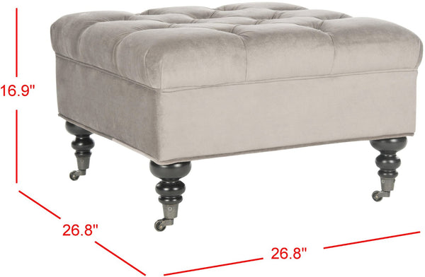 Safavieh Angeline Tufted Ottoman - Elegant Mushroom Taupe Accent With Casters For Versatile Compact Living Spaces MCR4671B