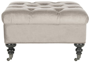 Safavieh Angeline Tufted Ottoman - Elegant Mushroom Taupe Accent With Casters For Versatile Compact Living Spaces MCR4671B
