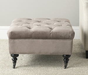 Safavieh Angeline Tufted Ottoman - Elegant Mushroom Taupe Accent With Casters For Versatile Compact Living Spaces MCR4671B