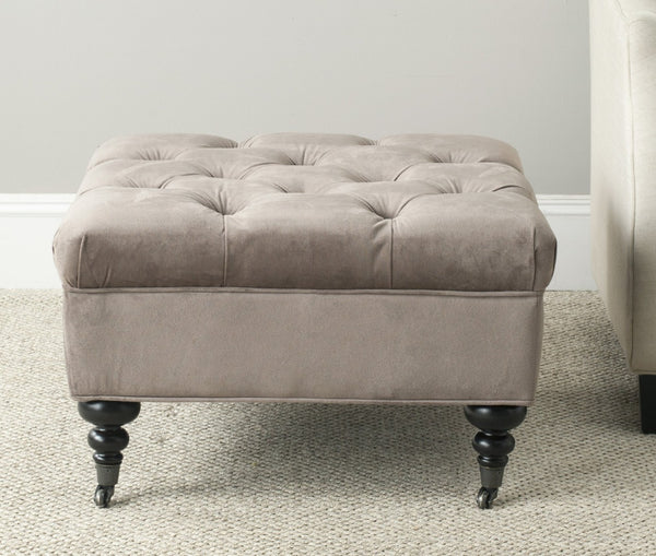 Safavieh Angeline Tufted Ottoman - Elegant Mushroom Taupe Accent With Casters For Versatile Compact Living Spaces MCR4671B