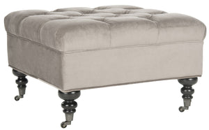 Safavieh Angeline Tufted Ottoman - Elegant Mushroom Taupe Accent With Casters For Versatile Compact Living Spaces MCR4671B