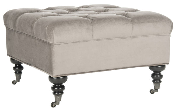 Safavieh Angeline Tufted Ottoman - Elegant Mushroom Taupe Accent With Casters For Versatile Compact Living Spaces MCR4671B