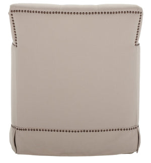Safavieh Millicent Swivel Accent Chair In Taupe Linen With Brass Nailhead Trim For Elegant Living Spaces MCR4676A