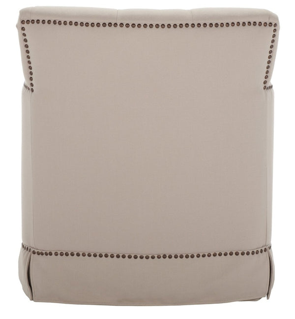 Safavieh Millicent Swivel Accent Chair In Taupe Linen With Brass Nailhead Trim For Elegant Living Spaces MCR4676A