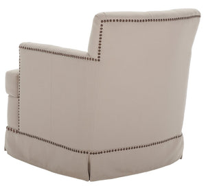 Safavieh Millicent Swivel Accent Chair In Taupe Linen With Brass Nailhead Trim For Elegant Living Spaces MCR4676A