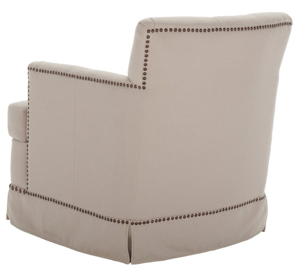 Safavieh Millicent Swivel Accent Chair In Taupe Linen With Brass Nailhead Trim For Elegant Living Spaces MCR4676A