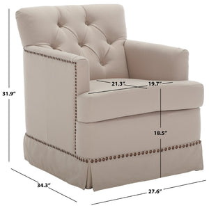 Safavieh Millicent Swivel Accent Chair In Taupe Linen With Brass Nailhead Trim For Elegant Living Spaces MCR4676A