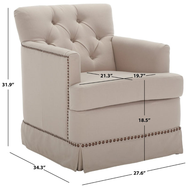 Safavieh Millicent Swivel Accent Chair In Taupe Linen With Brass Nailhead Trim For Elegant Living Spaces MCR4676A