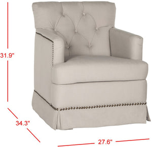 Safavieh Millicent Swivel Accent Chair In Taupe Linen With Brass Nailhead Trim For Elegant Living Spaces MCR4676A