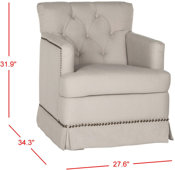 Safavieh Millicent Swivel Accent Chair In Taupe Linen With Brass Nailhead Trim For Elegant Living Spaces MCR4676A