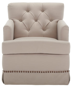 Safavieh Millicent Swivel Accent Chair In Taupe Linen With Brass Nailhead Trim For Elegant Living Spaces MCR4676A