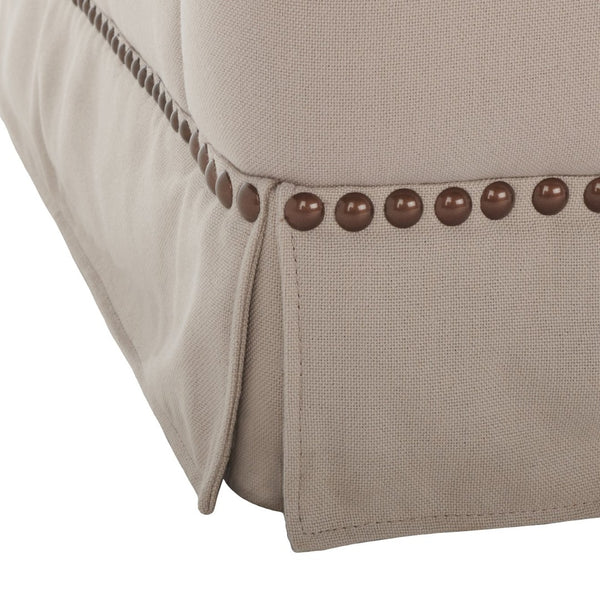Safavieh Millicent Swivel Accent Chair In Taupe Linen With Brass Nailhead Trim For Elegant Living Spaces MCR4676A