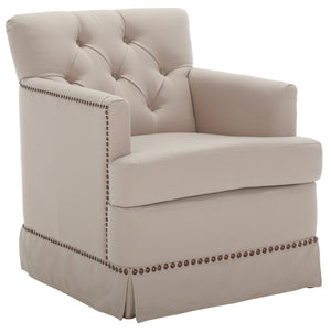 Safavieh Millicent Swivel Accent Chair In Taupe Linen With Brass Nailhead Trim For Elegant Living Spaces MCR4676A