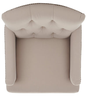 Safavieh Millicent Swivel Accent Chair In Taupe Linen With Brass Nailhead Trim For Elegant Living Spaces MCR4676A