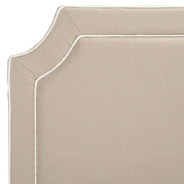Safavieh DANE Queen Headboard - Elegant Oyster Grey Upholstery with White Piping for Modern Bedrooms MCR4686D