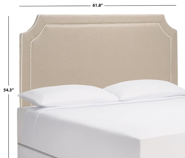 Safavieh DANE Queen Headboard - Elegant Oyster Grey Upholstery with White Piping for Modern Bedrooms MCR4686D