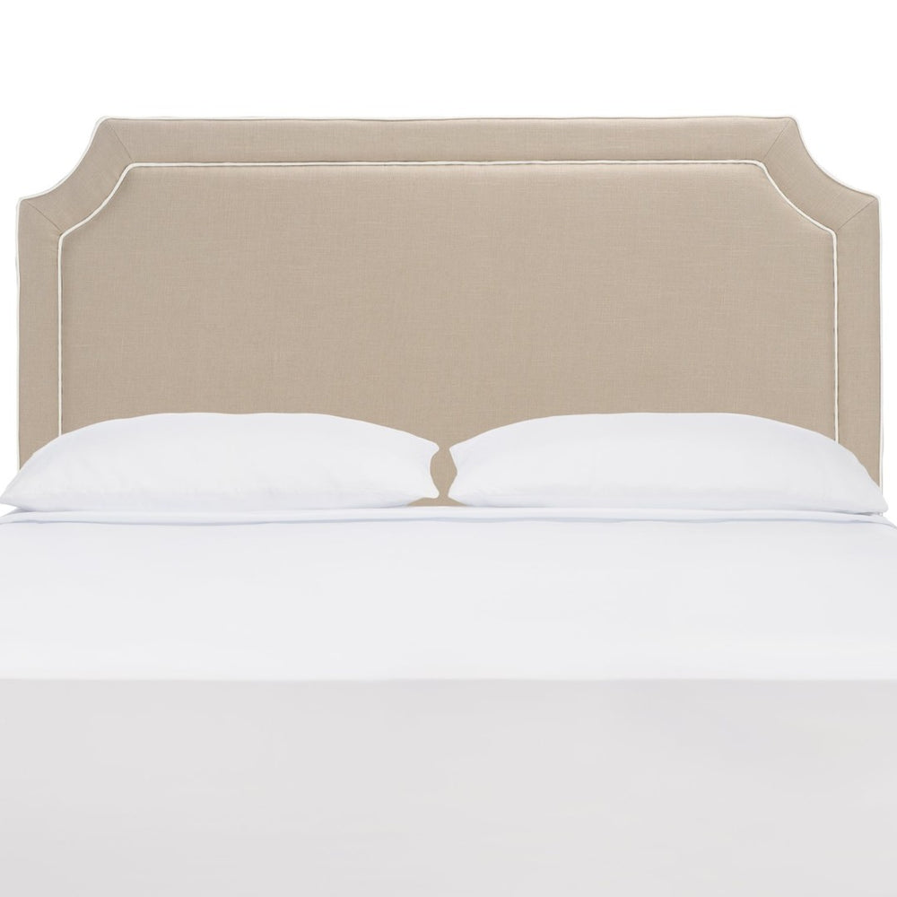 Safavieh DANE Queen Headboard - Elegant Oyster Grey Upholstery with White Piping for Modern Bedrooms MCR4686D