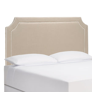 Safavieh DANE Queen Headboard - Elegant Oyster Grey Upholstery with White Piping for Modern Bedrooms MCR4686D