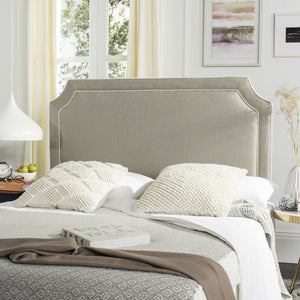 Safavieh DANE Queen Headboard - Elegant Oyster Grey Upholstery with White Piping for Modern Bedrooms MCR4686D