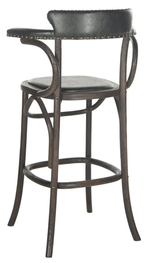Safavieh Kenny Bar Stool With Brass Nail Heads – Timeless Oak Design For Kitchen, Home Bar & Game Room Charm MCR4687A