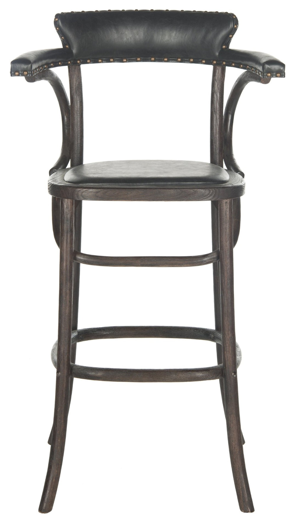 Safavieh Kenny Bar Stool With Brass Nail Heads – Timeless Oak Design For Kitchen, Home Bar & Game Room Charm MCR4687A