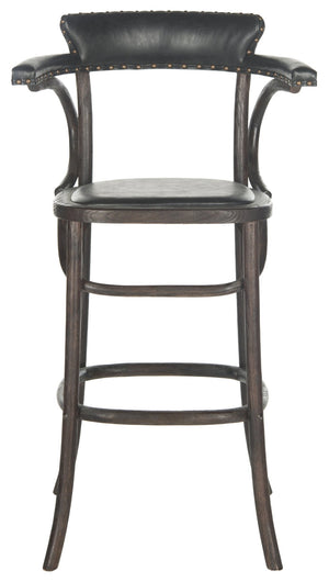 Safavieh Kenny Bar Stool With Brass Nail Heads – Timeless Oak Design For Kitchen, Home Bar & Game Room Charm MCR4687A